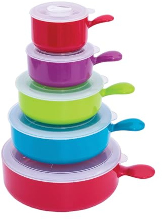 Coopers of Stortford - Five Piece Microwave Saucepan Set with Vented Lids - Cool Touch Handles for Easy Lifting - Dishwasher Freezer Safe Design