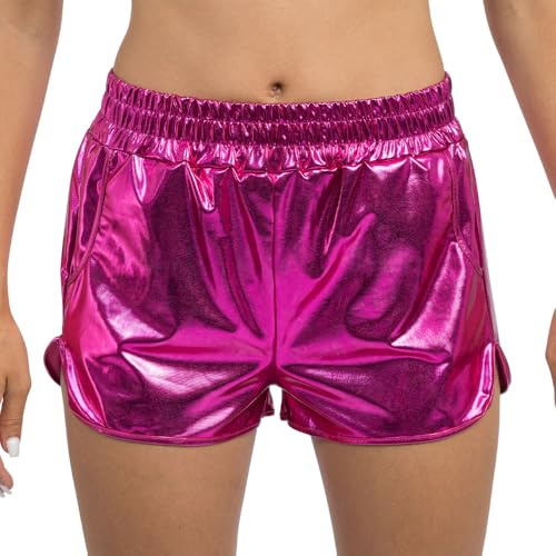 Chaks - Metallic Shorts, Glänzende Hotpants mit Taschen | Kurze Hose für Festival, Karneval und Sommer Look, Party Outfit mit Metallic Optik und Seitentaschen