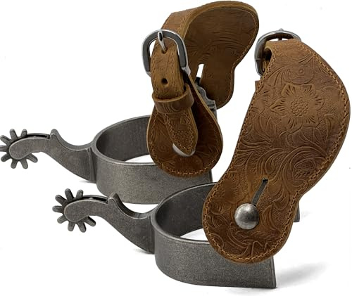 Jeereal Western-Cowboy-Sporen für Herren, mit Sporenriemen, antikes versilbertes Eisen, 2,5 cm Band, 5,4 cm Schaft
