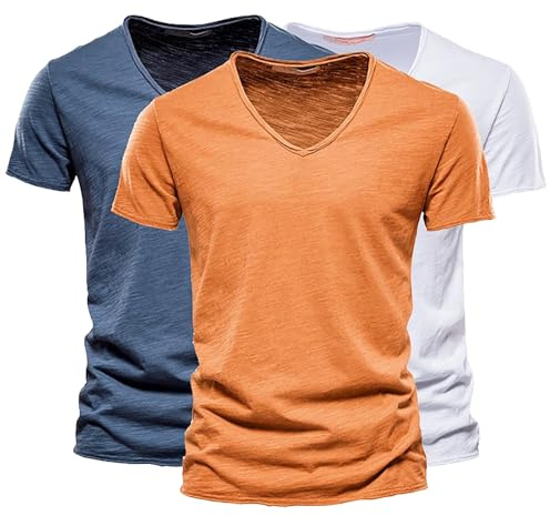 Pack de 3 camisetas monocromáticas para hombre, cuello de pico, transpirable, manga corta, corte regular, camiseta de verano, cuello de pico, corte regular, manga corta, algodón