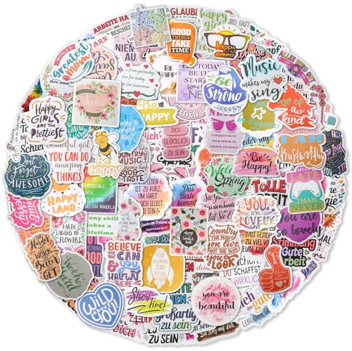 125 Stück Sticker Sprüche, Aufkleber mit Deutschen und Englisch Sprüchen, Funny & Motivational Wasserdicht Vinyl Stickers für Notizbücher, Wasserflaschen und Tagebuch (75 Deutsch und 50 Englisch)