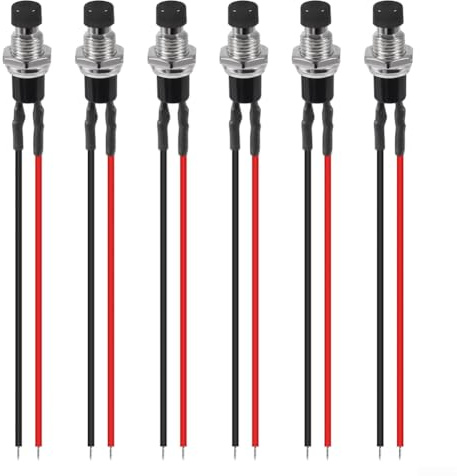 Lot de 6 interrupteurs à bouton-poussoir momentané de 7 mm SPST à 2 broches pour circuits de contrôle industriels et chemins de fer miniatures pré-câblés pour une installation facile (noir)