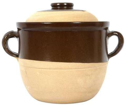 Hemobllo Olla de Barro 2l Doble Asa y Tapa, Cazuela Resistente a Altas Temperaturas para Cocina Casera, Menaje de Cocina Tradicional para Guisos y Sopas