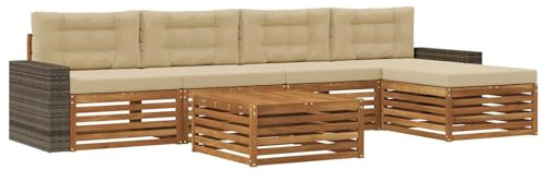 vidaXL Outdoor-Sofagarnitur 6 pcs Natur und Beige 79 x 79 x 37 cm, Patio-Sofa, modernes Eckset, wetterfester Gartenlounge, Bequeme Terrassenplätze für entspannte Zeiten