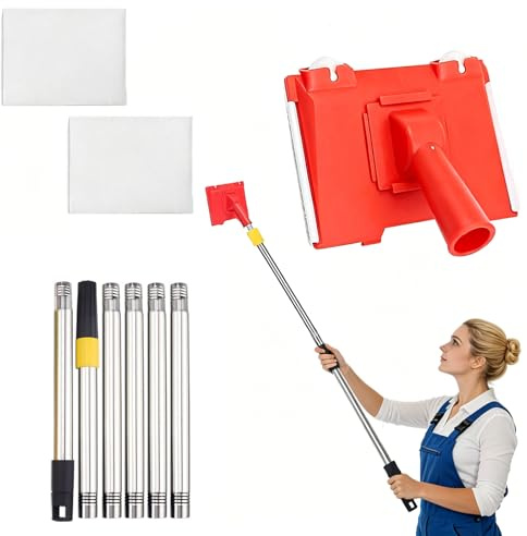 Paint Edger Tool with Extension Pole, Adjustable Cutting Paint Pad for Walls Ceilings Corners, Clean Edge Painting Tool Includes 2 Replacement Pads