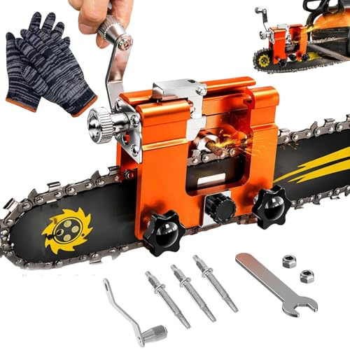 Qinux Klampero Chainsaw Sharpener, Klampero Chain Sharpener, Hand Crank Chainsaw Sharpeners Kit, All Chainsaws Chains with 1，3，5 Sharpening Steels get a Sharp and Even Edge (3-A)