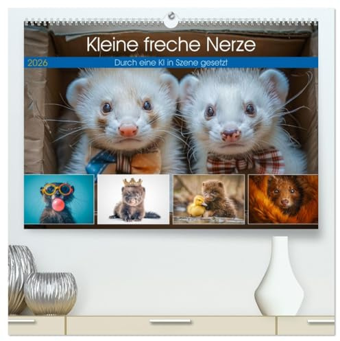 Kleine freche Nerze (hochwertiger Premium Wandkalender 2026 DIN A2 quer), Kunstdruck in Hochglanz: Niedliche Wirbelwinde mit flinken Pfoten und ... für Überraschungen gut sind. (CALVENDO Tiere)