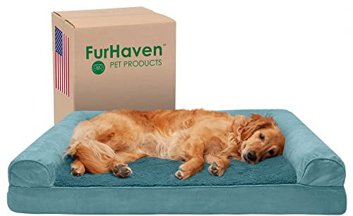 FurHaven Lit pour Chien en Gel rafraîchissant pour Grands Chiens avec traversins Amovibles et Housse Lavable, pour Chiens jusqu'à 43 kg – Canapé en Peluche et Daim – Piscine Profonde, Taille Jumbo/XL