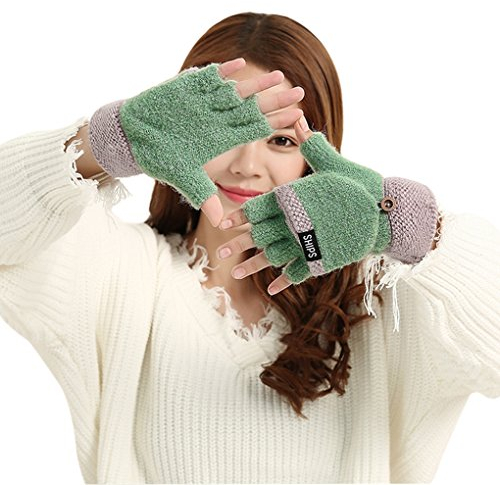 AfinderDE Halbhandschuhe Fausthandschuhe Damen herren jungen Strickhandschuhe Fäustlinge Handschuhe Fingerhandschuhe Fingerlos Halb Handschuhe Strick Handschuhe Winterhandschuhe,One Size,Grün
