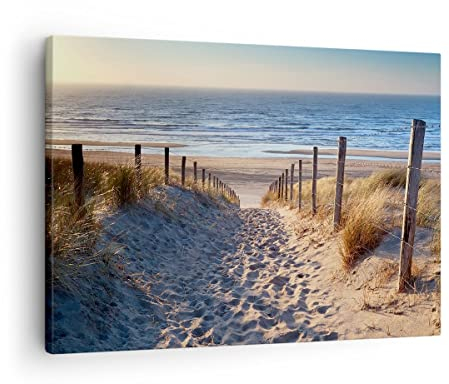 Bilder auf Leinwand Meer Strand Düne Leinwandbild mit Rahmen 70x50cm Wandbilder Dekoration Wohnzimmer Schlafzimmer Küche Deko Klein Wanddeko Bild Wand Kunstdruck Art Wall Decor Canvas AA70x50-3612