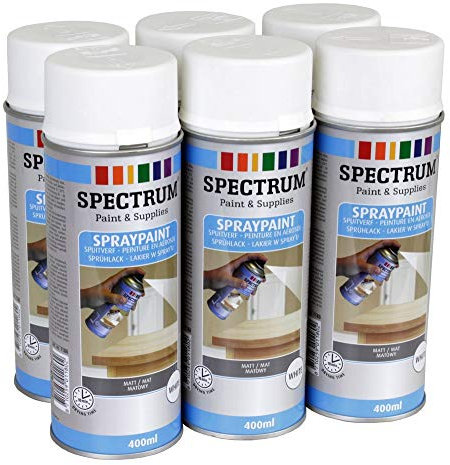 Lot 6 Bombes BLANC MAT Peinture Spray Aérosol 6X400ml Bois,Métal,Aluminium etc