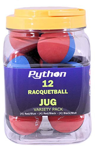 Python RG - Juego de 12 pelotas de raquetbol de colores ) (Paquete de variedad) (4-BK/RD,4-RD/BK,4-BK/BL)