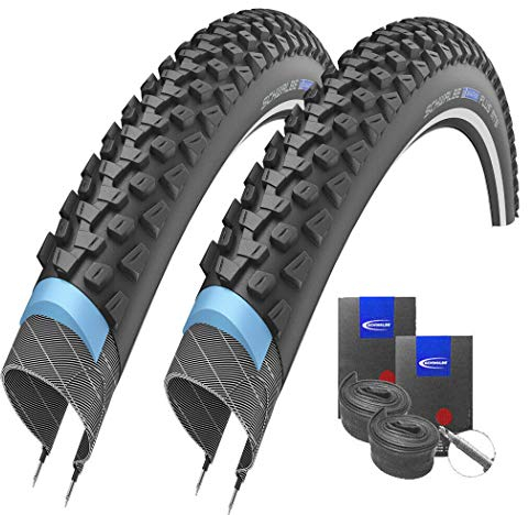 Set: 2 x Schwalbe Marathon Plus MTB Reflex Pannenschutz Reifen 29x2.25 + Schwalbe SCHLÄUCHE Rennradventil