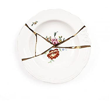 SELETTI KINTSUGI Collezione Piatti in Porcellana Ispirata dalla Tecnica Giapponese, Piatto Fondo 09622