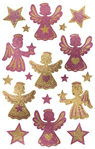 AVERY Zweckform 18 Aufkleber Weihnachten Engel Sterne rosé/gold (Weihnachtssticker aus 3D-Folie, selbstklebende Weihnachtdeko für Karten, Geschenke, Tüten) 1 Bogen/18 Sticker, 52296