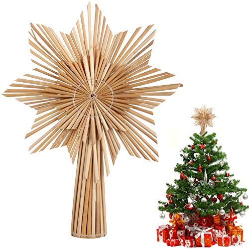 EKKONG Baumspitze Stern, Baumspitze Weihnachten aus Stroh Natur Christbaumspitze Weihnachtsbaumspitze Handgemachter Weihnachtsbaumschmuck für Jeder Größe Weihnachtsbäume