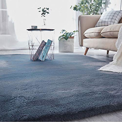Teppich Wohnzimmer Kunstfell Plüsch Hochflor Shaggy Weich Waschbar, Modern Wohnzimmer Teppich Flauschig Lange Haare Fell Gemütliches Bettvorleger Sofa Matte,Blau,200 * 400cm
