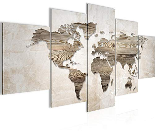 Runa Art - Bilder Weltkarte 200 x 100 cm 5 Teilig XXL Wanddekoration Design Beige Braun 035051a