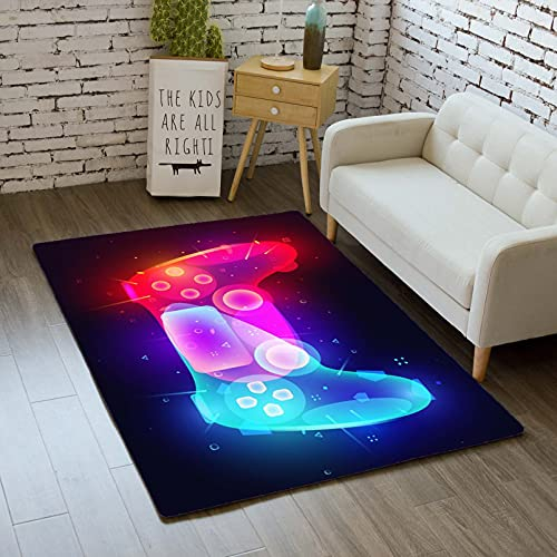 Teppich Schlafzimmer Modern Gamer 3D Controller Teenager Kind Junge Wohnzimmer Teppich rutschfeste Graffiti Spielkonsole Dekoration Carpets Schwarz Lila Rosa Flanell Teppiche (Farbe 1,80x160 cm)