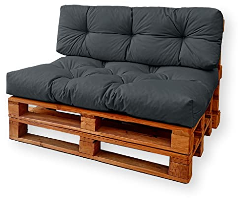 4L Textil Palettenkissen waschbar Palettenauflagen Outdoor Europaletten Sitzkissen Rückenlehne Sitzkissen Seitenkissen (Set (Sitzkissen 120x80 + Rücklehne 120x40), Graphit)