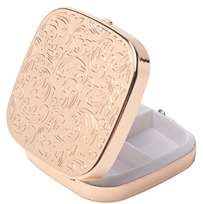 Einfache quadratische tragbare Pillendose aus Metall mit 3-Fach (Small, Gold)