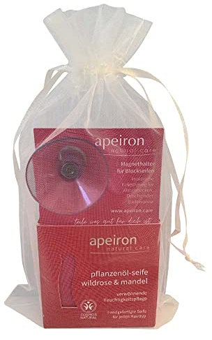 APEIRON Pflanzenöl-Seifen, Wildrose & Mandel, Geschenkset, mit Seifenhalter, 100g