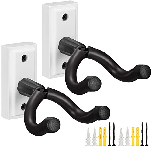 POGOLAB Guitar Wall Mount, 2 Pack Guitar Hanger, Hook with Design for Anti-Slip, Display Holder with Screws, Easy to Install, for Acoustic Electric Guitar, Bass, Ukulele, Banjo, Mandolin (White)