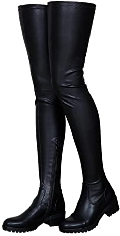 Stivali Alti alla Coscia da Donna, Stivali Lunghi sopra Il Ginocchio in Pelle Scamosciata Elasticizzata da Donna,Black (No Velvet),40 EU