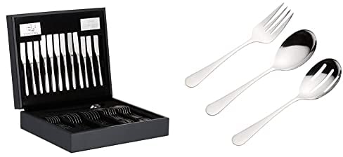 Viners Eden Cutlery Set | Elegant Mirror Polished Flatware in Wooden Canteen Gift Box & 0304.077 Select Table Set | Elegant Mirror Polished Large Serving Utensils Gift Box with 25 Year Guarantee