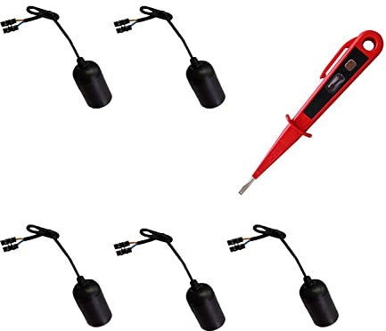 H + H Werkzeug Lampenfassungs-SET E27 + 1 x Spannungsprüfer/Phasenprüfer 45300 VDE (Baufassung Lampenfassung Renovierfassung Baustellenfassung), 5 Stück