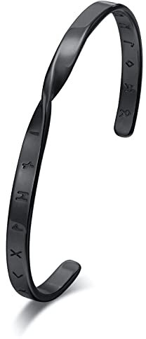 Wikinger Armband Amulett Schmuck Geschenke - Edelstahl Schwarz Verstellbar Nordischer Wikinger Rune Mobius Manschette Armreif Damen Herren Freundschafts Armbänder Nordisch Wikinger Geschenk