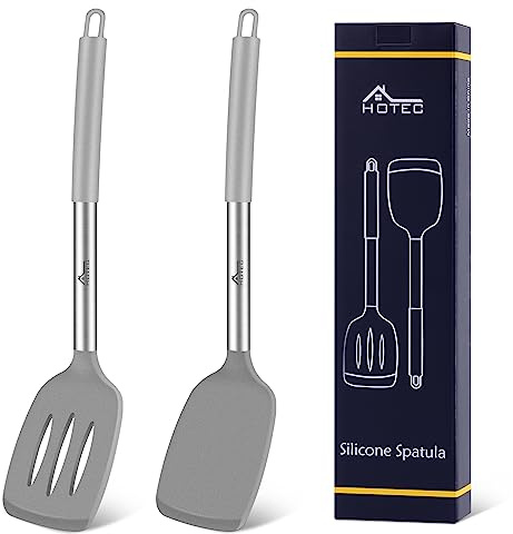 HOTEC Tornitore solido in silicone resistente al calore, set di spatole da cucina con intaglio utensili da cucina per pentole antiaderenti senza BPA grigio