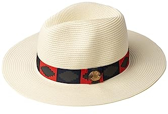 Rydale Mens Panama Hat Printed Band Summer Fedora Hats Straw Trilby Headwear (as8, Alpha, x_l, Navy/Red)