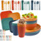 Hyacinthy Vaisselle Camping 4 Personnes, 48 Pièces Assiette Plastique, Ensemble Vaisselle de Table avec Bol Assiette Cuillère, Reutilisable Kit de Vaisselle pour Pique Nique, Fête, Camping