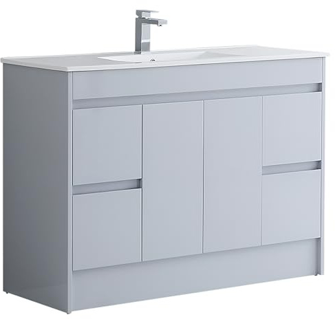 Robanmoa 1200mm Freestanding Bathroom Vanity Unit with Basin Large Bathroom Storage Cabinets Waterproof Cupboard Furniture Ceramic Sink 4 Drawers Floorstanding Cabinet Vanity Units