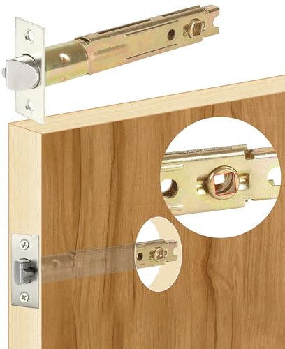 ACEPLANET 5 Backset Entry Door Latch Fits 19/64 (7.6mm) Square Interface Knobset, Square Corner Faceplate, Non-Handed, Satin Nickel