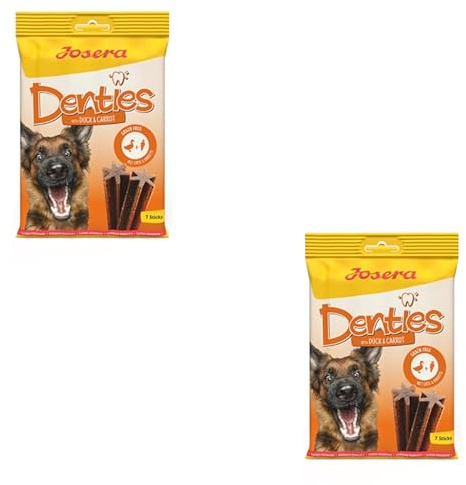 Josera Denties with Duck & Carrot | Doppelpack | 2 x 180 g | Zahnpflegekaustangen für Hunde | Mit schmackhafter Ente und Karotte | Zur Unterstützung der täglichen Zahnreinigung