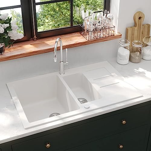 Doppelwaschbecken für die Küche, Granit, Farbe: Weiß