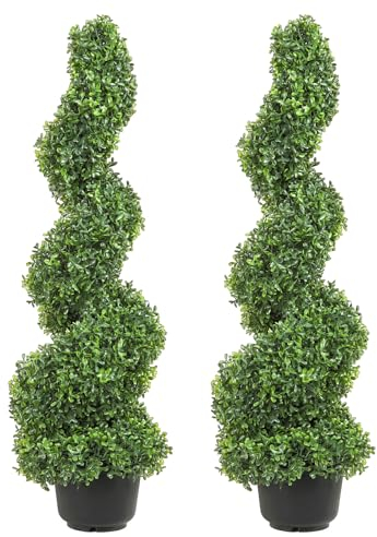 VEVOR Boj Topiario Artificial 122 cm Espiral de Boj Artificial 2 Plantas Falsas de PE 10 Hojas Recambiables con Maceta Inodora para Decoración de Exteriores Interiores Jardín Terraza Balcón Entrada