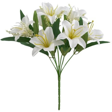 Tainrunse Bouquet di fiori finti di giglio, decorazione per matrimoni, artigianato, bel regalo, 1 pezzo, bianco