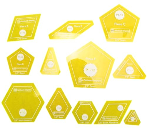 Yuemsh Set of 12 Patchwork English Paper Piecing Quilt Template Set Hand Sewing Template Diamond Triangle Patchwork Tool