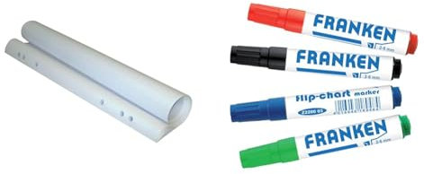 FRANKEN Set Flipchart-Papier, weiß, chlorfrei gebleicht, 80 g/qm, kariert, 100 Blatt + FRANKEN Flipchart Marker, 2-6 mm Keilspitze, 4 Stück, farblich sortiert, F2130 + Z2203