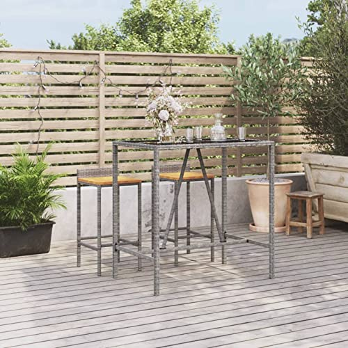 ZEYUAN Bartisch mit Glasplatte Grau 110x70x110 cm Poly Rattan Küchentisch, Esstisch, Bar Tisch, Minibar Schrank, Bar Möbel, Kuchen Tisch, Kaffeebar Möbel