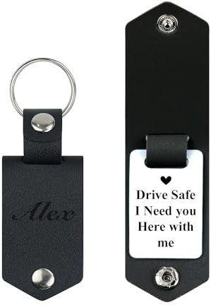 Porte-clés en cuir personnalisé, cadeaux pour hommes/petit ami/papa/mari, cadeaux commémoratifs de famille, cadeaux de pendaison de crémaillère (Black)