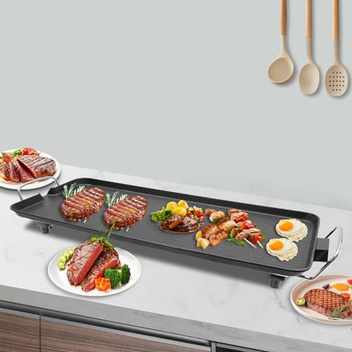 1500W Elektrischer Barbecue Tischgrill aus Aluminiumlegierung, Verstellbare Temperatur Elektrogrill Balkon Grill mit Antihaftbeschichtung, Tragbarer Barbecue Grill für Outdoor Camping
