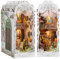 CRIOLPO Book Nook Kit-DIY Puppenhaus Holz Haus, Buch Ecke Miniatur Kit für Erwachsene Teens, 3D Holzpuzzle Bücherecke Bücherregaleinsatz mit Sensor Led Licht