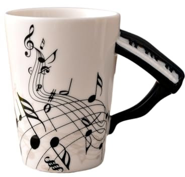 Geroosaty 240 Ml Musik-Keramikbecher, Niedliche Kaffee-Tee-Milch-Tassen und Tassen mit, Neuheitsgeschenke, Klavier