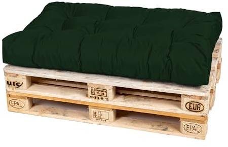 TexDeko® Garden Palettenkissen 120x80x18cm (nur Sitzkissen) Dunkelgrün | In- & Outdoor, wasserabweisend, UV-beständig, zusätzlicher Vliesmantel, formstabile Palettenpolster, gesteppt, Gartenmöbel