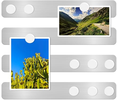DUJEQM Magnettafel Memoboard Magnetwand Magnetstreifen Selbstklebend, 30.77 x 4.77cm Magnetleiste Magnetboard Edelstahl Pinnwand Magnetisch Magnettafeln mit 10 Weiß Magnete für Fotos Dokumente 4 Stück