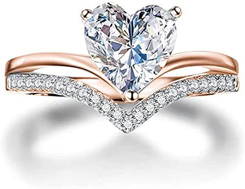 1 Stück Vintage Gold/Silber Finger Ring - Eleganter Herzförmiger Diamant und Kristall Edelstein - Tolles Geschenk für Frauen und Freundinnen